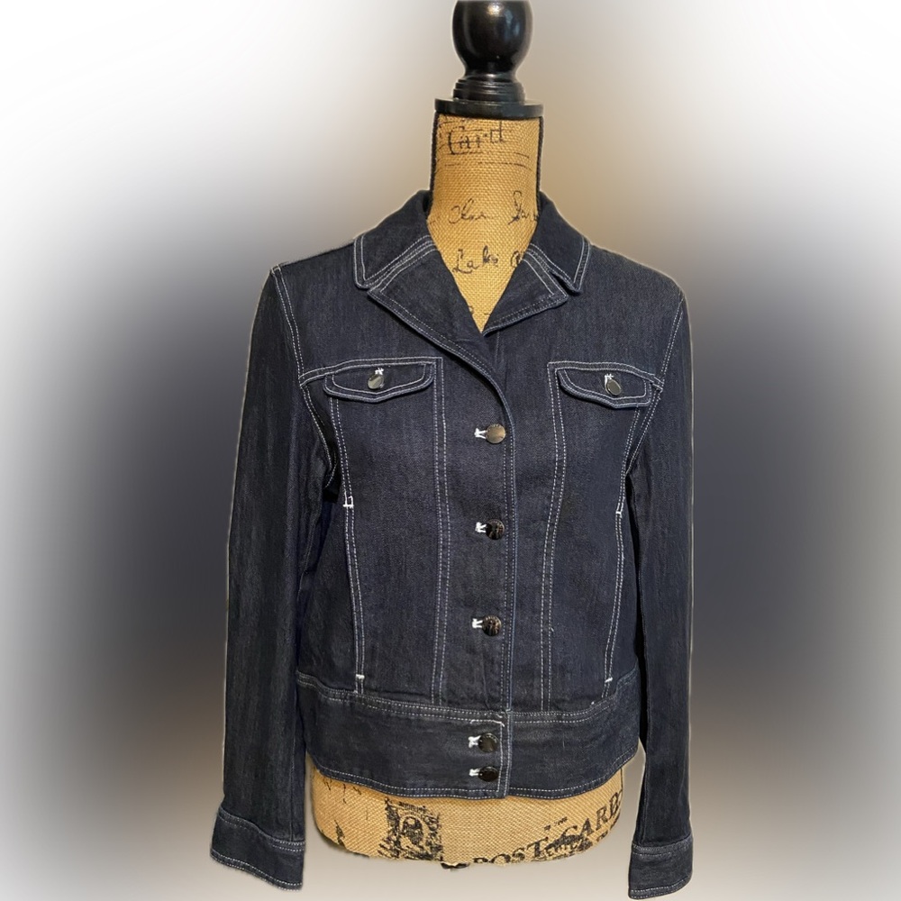 TAHARI Sz L Women's Black Denim Jacket